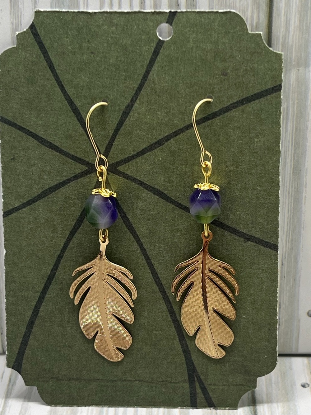 Gold Chalcedony Feather Earrings